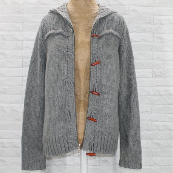 EDDIE BAUER Cardigan Hooded Wool Blend Knit Sweater Thick Neutral Gray Large - Picture 1 of 12